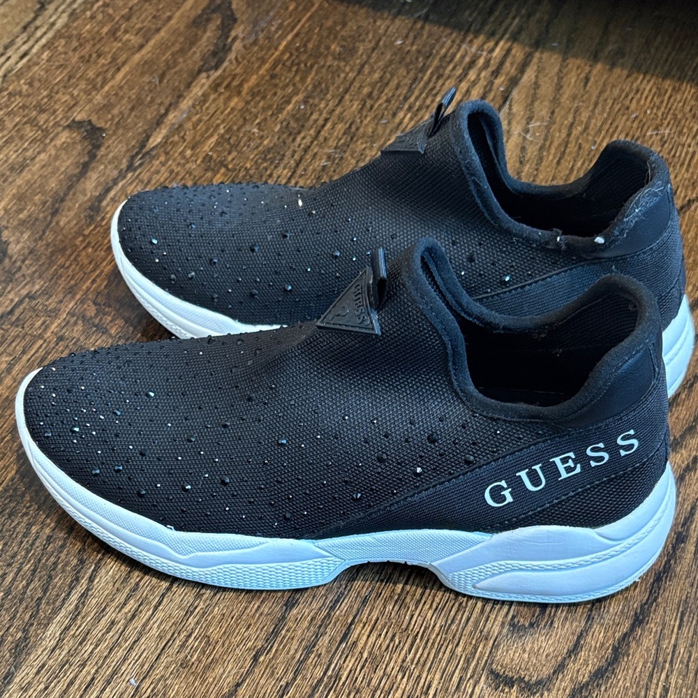 GUESS Women’s Black and White Slip-On Sneakers